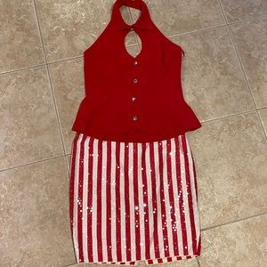 Red Halter 2 Piece Sequin/rhinestone Suit, NWOT